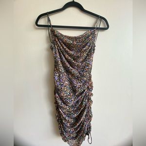 ASTR Black Orange Purple Floral Ruched Dress